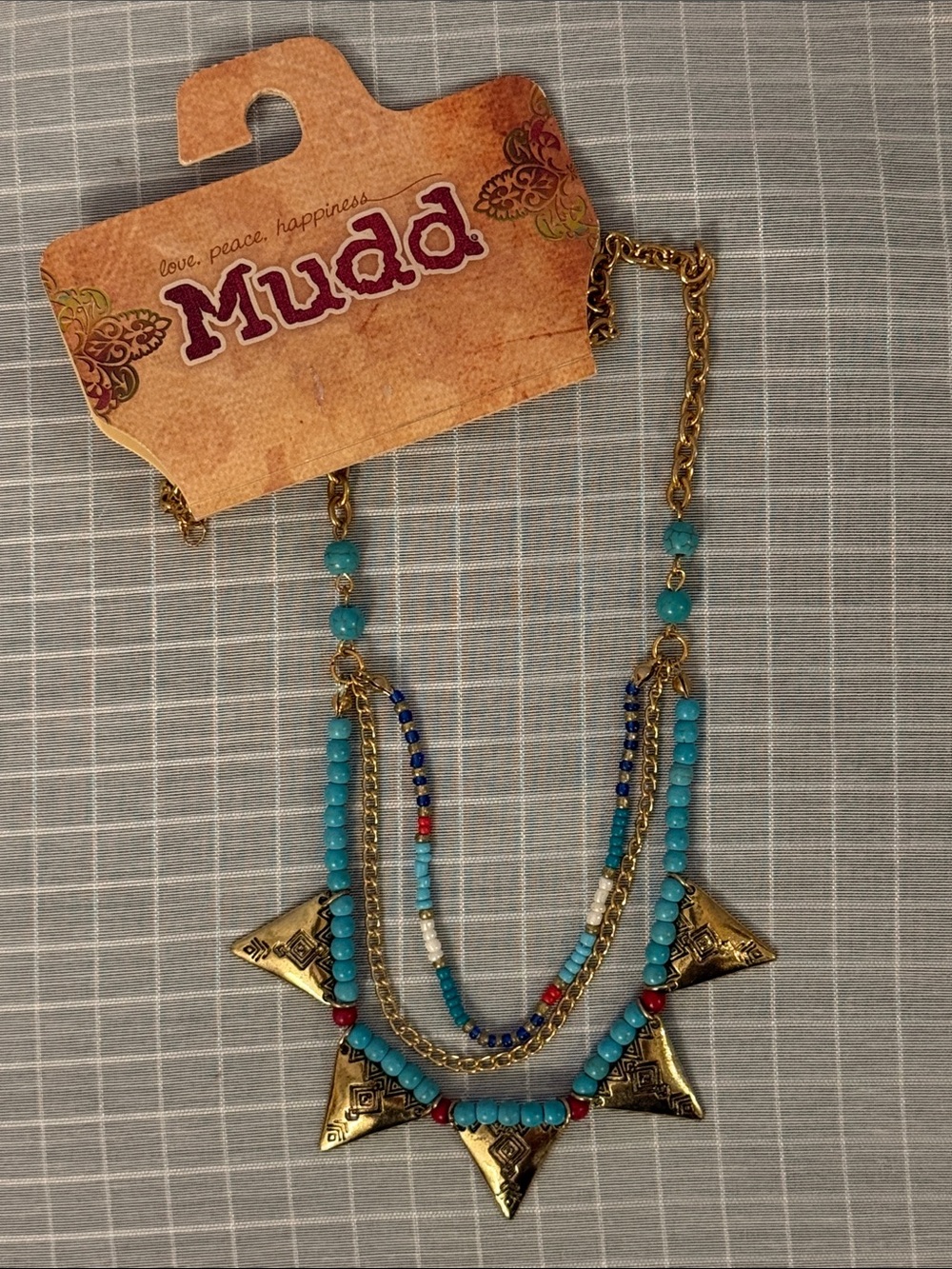 Mudd Turquoise Beaded Layered Necklace with Gold-Tone Accents